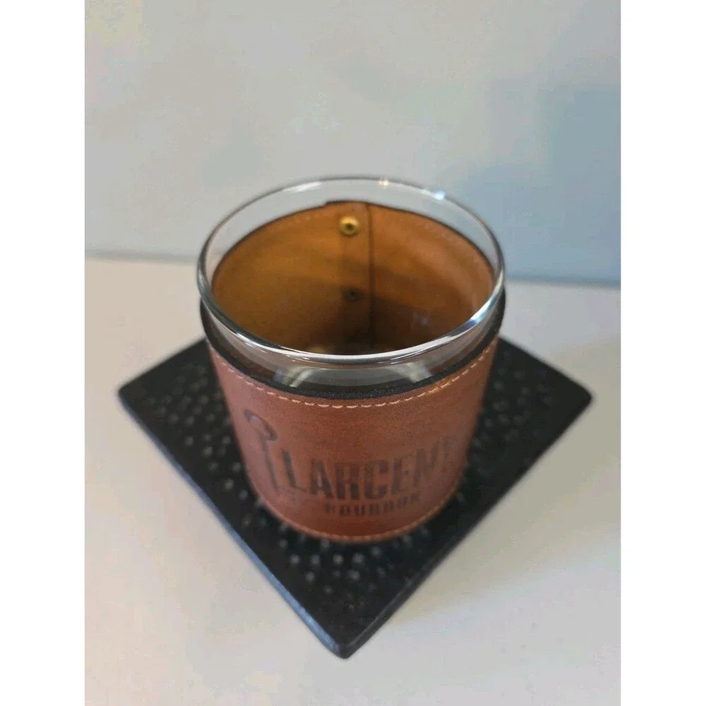 Clayton & Crume Leather Wrapped Rocks Glass w/ Larceny Bourbon Logo